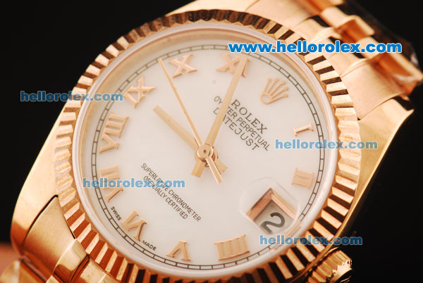Rolex Datejust Automatic Movement Full Rose Gold with ETA Case and White Dial - Click Image to Close